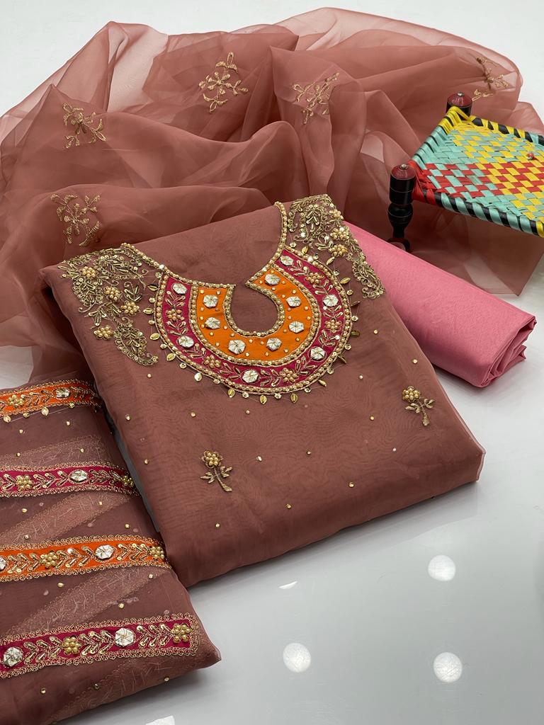 New Eid Banarsi Indian  Handmade+aari zari beeds and gotta Work applic Collection 2K25