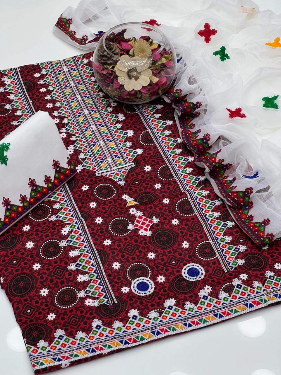 Restock New Lawn/Cotton hit Ajrak Sindhi Traditional Embroidery Collection 2K25